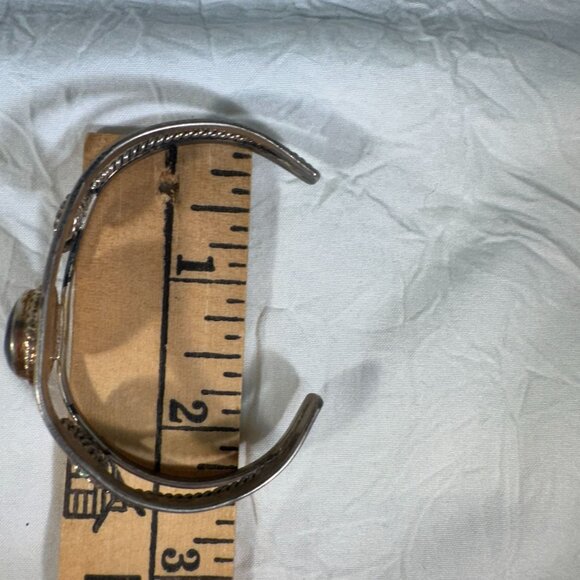 Vintage Navajo Sterling Silver & Lapis Bracelet Swirl Rope Design Cuff - Picture 8 of 9